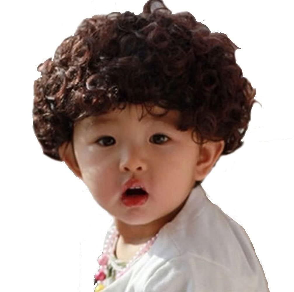Zulaniu Brown kid Short Curly Wave Cosplay Wig for Boys Child Adjustable Costume Cosplay Hairs