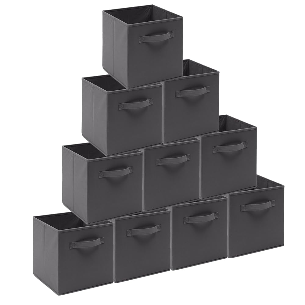 BonChoice Foldable Storage Cube Box (10, Dark Grey, 26.5x26.5x28cm)