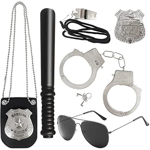 6Pcs Police Pretend Play Toys Set,Kids Detective Set Accessories,Police Officer Costumes with Sunglasses,Badges,Handcuffs,Police Baton,Whistle for Kids Cover