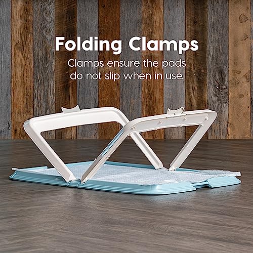 Image of IRIS USA Pee Pad Holder for Dogs and Puppies, Potty Training Tray with Secured Latches, Non-Skid Feet, Leak Protection, Easy Clean Surface, Fits 28 inchx 34 inch Puppy Pads Size or Larger, Blue