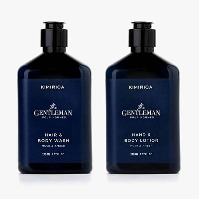 The Gentleman Men's Body Care Duo | 2-in-1 Hair & Body Wash and Hand & Body Lotion | Musk & Amber Fragrance | Aloe Vera & Niacinamide | Cleanses, Hydrates & Refreshes | Gift Set for Men 270ml Each