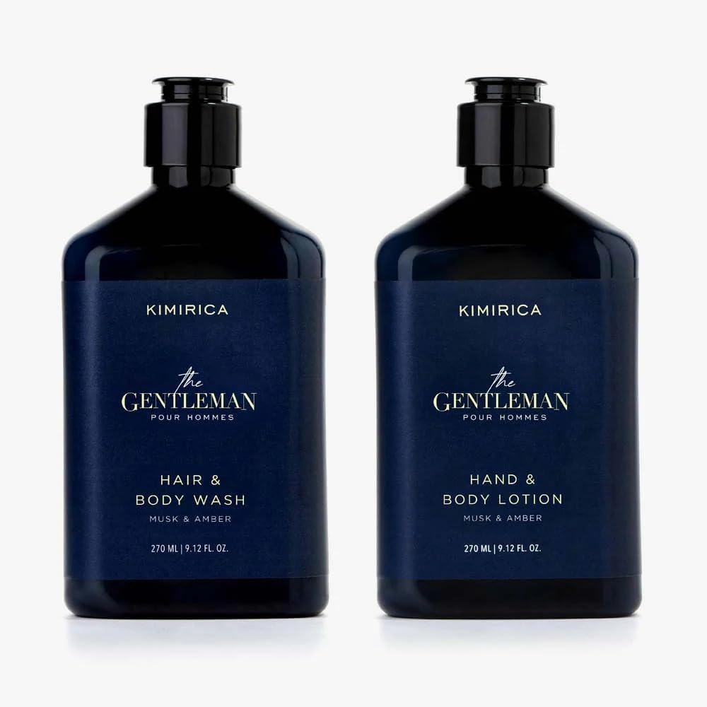 Kimirica The Gentleman Men's Body Care Duo | 2-in-1 Hair & Body Wash and Hand & Body Lotion | Musk & Amber Fragrance | Aloe Vera & Niacinamide | Cleanses, Hydrates & Refreshes | Gift Set for Men 270ml Each-image-27