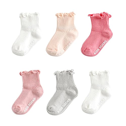 Zumou Toddler Anti Slip Non Skid Socks Baby Little Girls Frilly Ruffle 6 Pairs