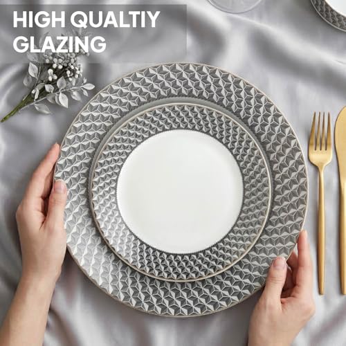 Image of CELLO Pyramid Divine Series Opalware Dinner Set of 33 Pieces for Family of 6 | Bone-Ash Free & Leadfree Opal Glass, Microwave & Dishwasher Safe Plates & Bowls Crockery Set for Dining & Gifting