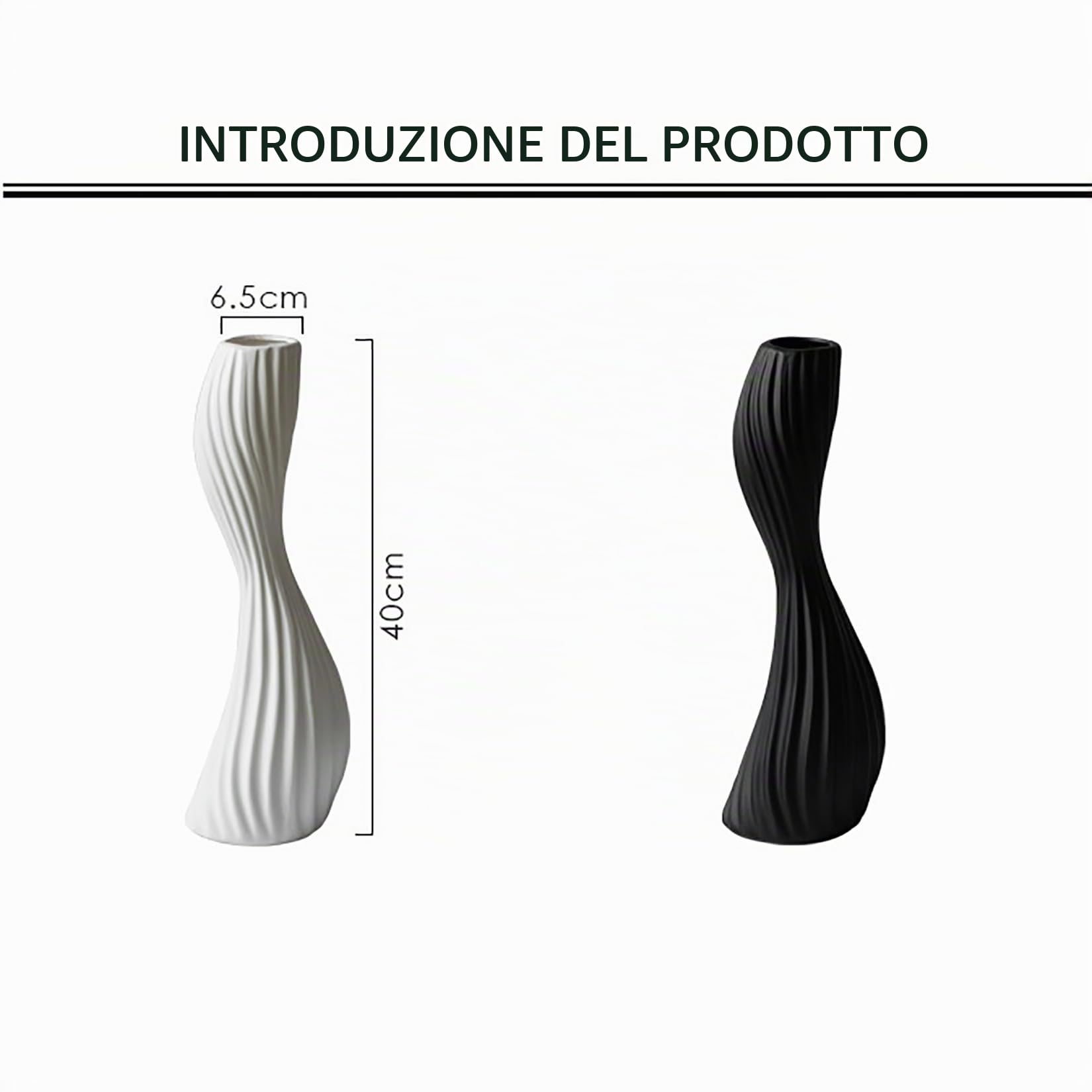 Vaso in Ceramica Alto per Pavimento 40cm Moderno Fiore Vaso Decorazione per il soggiorno tavolo fuoco camino ingresso,Nero