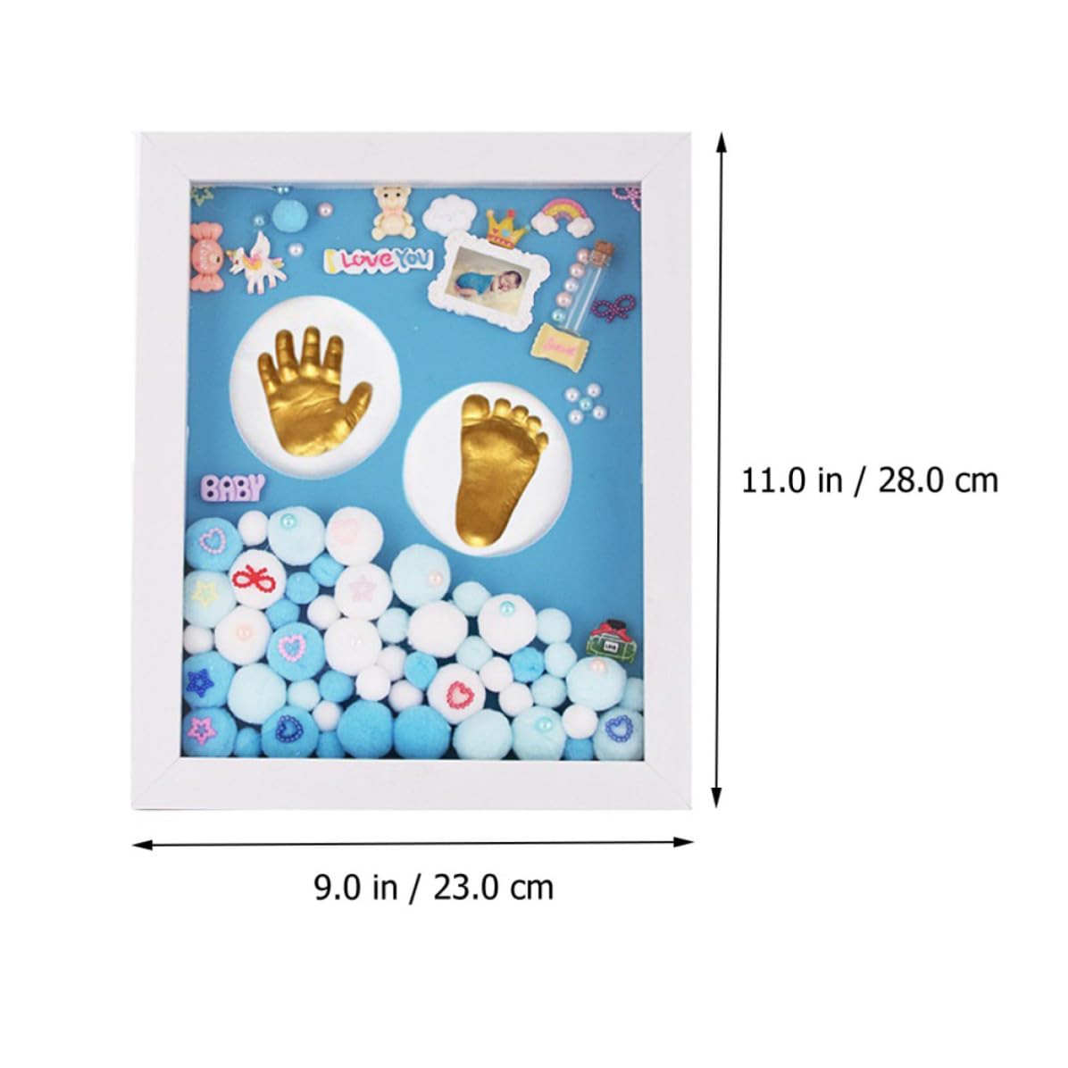 HOMSFOU 1set Cornice Impronta Neonata Kit Mani Piedi Blu Medio con Porta Foto Ricordo Nascita e Corredo Regalo Shower