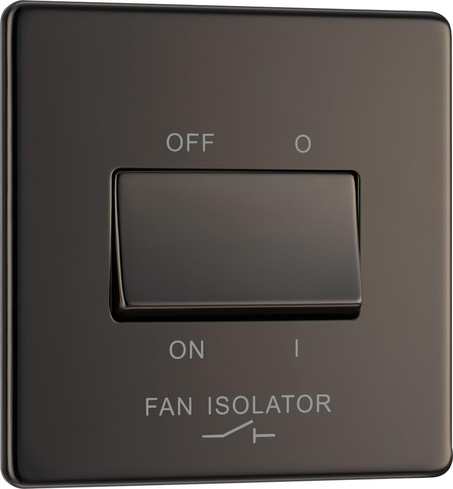 British General Black Nickel Bg Electrical Screwless Flatplate Triple Pole Fan Isolator Switch, 10Ax, Fbn15-01