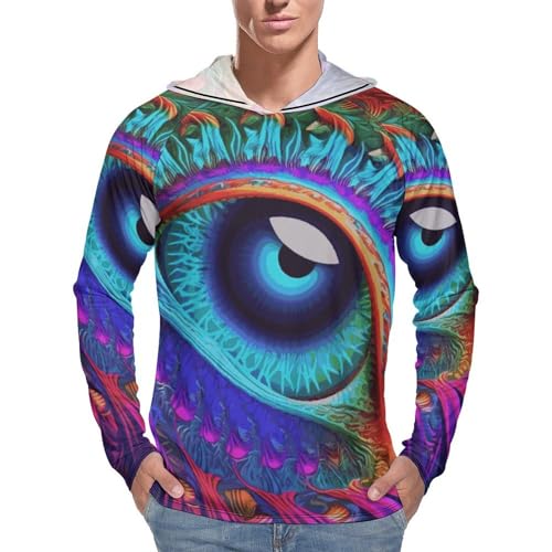Men's Sun Shirts UPF 50+ Rash Guard Long Sleeve Sun Protection Hoodie Psychedelic Eyes Lightweight Shirt L White
