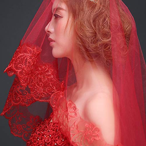Velo de novia largo catedral rojo que no pesa de una capa y encaje 300cm 3