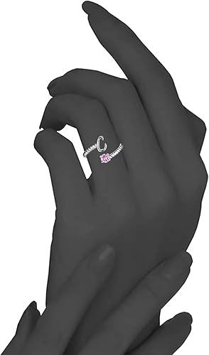 Miniatura 2 de AILAAILA Anillo ajustable de letra inicial de la A a la Z Anillos de piedra natal de 1 a 12 meses para niñas y mujeres Anillo apilable