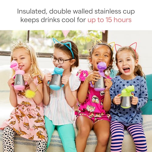 Image of Munchkin Cool Cat Sippy Cup with Straw for Toddlers, Stainless Steel Straw Cup, 8 Ounce, Purple