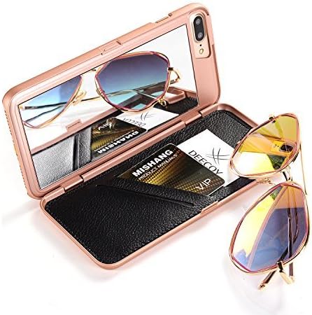 iPhone 8 Plus Case, SUNYI iPhone 8 Plus Leather Mirror Case, Fashion Hidden Wallet Cover with Card Slots for iPhone 8 Plus Rose Gold