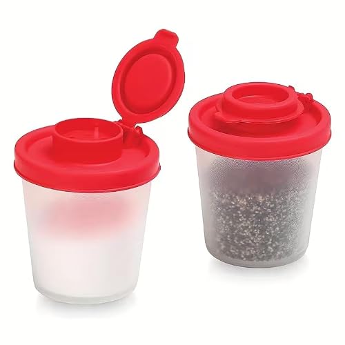 2Pcs Salt and Pepper Shakers Moisture Proof Salt Shaker to go Camping Picnic Outdoors Kitchen Lunch Boxes Travel Spice Set Clear with colored lids Plastic Airtight Dispenser BBQ seasoning jar