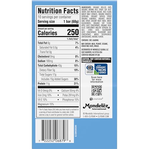 CLIF BAR - Energy Protein Bars - Blueberry Almond Crisp - Made with Organic Oats - Energy Bars - Non-GMO - (10 Pack) - Image 4