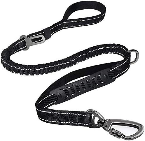 Heavy Duty Dog leashes for Large Dogs ,6Ft Reflective Multifunction Dog Leash with Car Seat Belt Bunckle,2 Padded Traffic Handle Dog Walking Training Shock Absorbing Bungee Leash for Extra Control