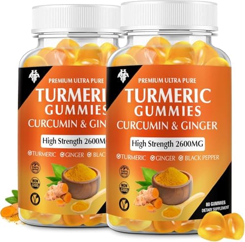 Turmeric Curcumin Gummies (2 Pack) – Turmeric Curcumin Supplements with Ginger & Black Pepper Gummies for Immune Muscle Support Healthy Skin – Vegan, Gluten Free, Low Sugar – for Adults