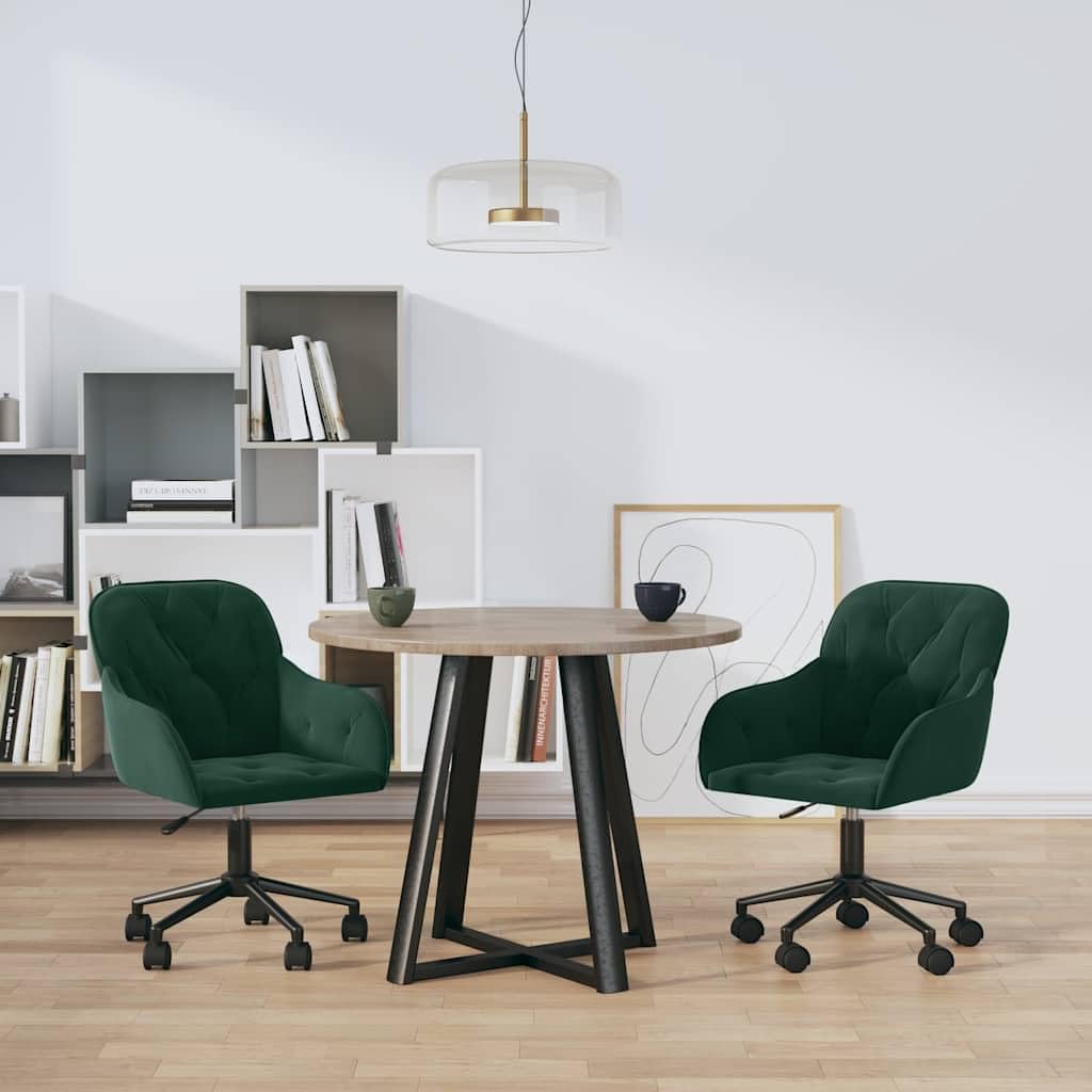 Sedie girevoli per sala da pranzo, 2 pezzi, in velluto verde scuro