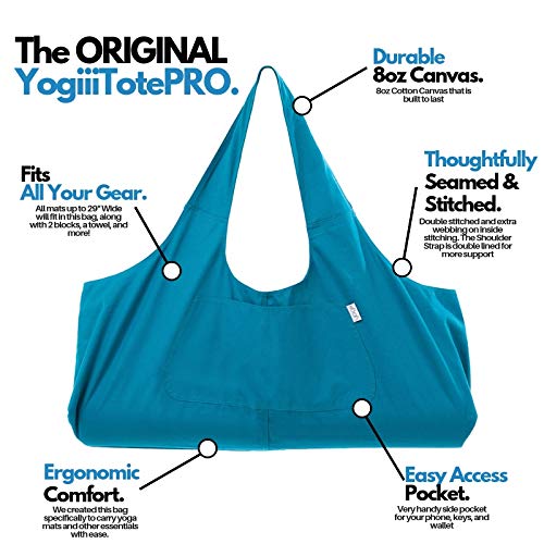 Yogiii Large Yoga Mat Bag | The Original YogiiiTotePRO | Large Yoga Mat Tote Sling Carrier with Side Pocket | Fits Most Size Mats (Azulene Blue)
