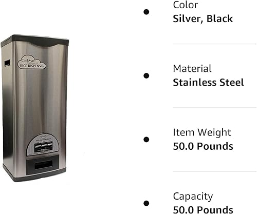 Miniatura 3 de Dispensador de arroz CRB-55S de acero inoxidable de 50 libras, dispensador de arroz y grande por C&H Solutions