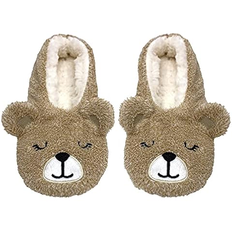 Bramble Ladies Animal bear ballerina slipper Sock in gift box | 1 Pair | U.K. Size M-L | Biege Bear fluffy slipper socks, non-slip socks, lounge socks, slipper sock, loungewear Cover