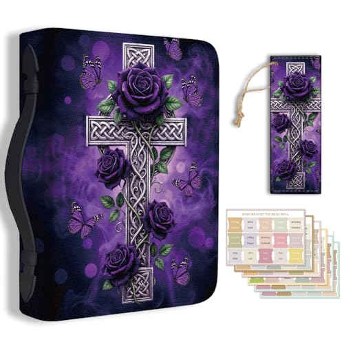 Étui de protection en cuir synthétique au design croix rose violette