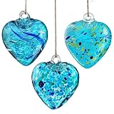 Set of 3 Handmade Glass Heart Ornaments 3.5 Inch Hanging Decoration for Home Garden Wedding Party Decor