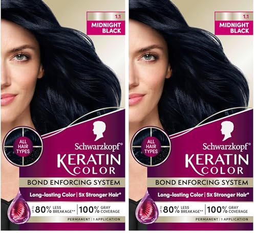 Schwarzkopf Keratin Color Permanent Hair Color, 1.1 Midnight Black, 1