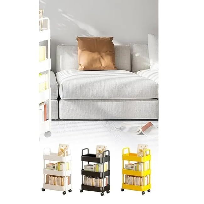 3 Tier Rolling Trolley Multi-Storey Cart Storage Shelf Movable Gap Storage Rack Kitchen Bathroom Slide Organizer(Black)-6mCxydq1