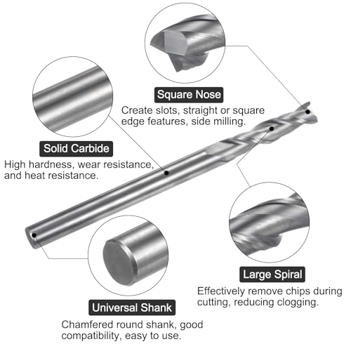 Image of uxcell Carbide Square End Mill, 7 /16 inch Diameter Uncoated 2 Flutes Milling Bit Cutter, for Aluminum Copper Non-Ferrous Metal, 7 /16 inch Shank 2-11 /32 inch Cut Length 6 inch Extra Long