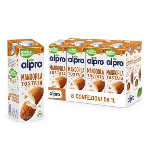 ALPRO CLASSICO, Bevanda Alla MANDORLA, Alternativa Vegetale al Latte, Naturalmente Senza Lattosio, con Vitamine B2, B12 E D2, E - 8 confezioni x 1 Litro
