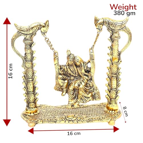 Image of KridayKraft Radha Krishna on Swing jhula Gold Plated Metal Statue Decor Your Home, Office (Medium)