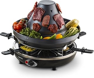 Gourmia GEG1400UK Electric Raclette-Table-Top Party Person-Vertical Grilling Sombrero-6 Cheese Melting Spatula Pans-UK Plug, Plastic, 1500 W