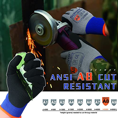 Schwer Ansi A8 Cut Resistant Gloves, Touchscreen, Cutting Gloves With Sandy Nitrile Coated Firm Grip, For Warehouse, Handle Glass, Carving, Gardening, Construction, Fishing, Wood Work（Grey,L） #TOP1