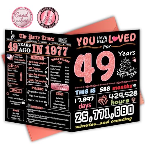 FOBELEC 49th Birthday Card, 49th Birthday Decorations for Women, Happy Birthday Cards for 49 Year Old Mother, Birthday Gifts for Wife, Back in 1977