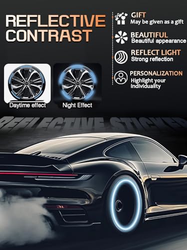 Image of 20PCS Car Wheel Reflective Decorative Strip,Night Safety Warning Stickers,Cars,Motorcycles,Bicycles are Applicable, Colorful and Diverse, a Street the Most Beautiful Car (Light Blue)
