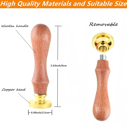 Miniatura 5 de Juego de sellos de cera con 7 cabezales de latón extraíbles y 1 mango de madera, diseño retro de gato, pájaros, mariposa, abeja, búho, sello de cera