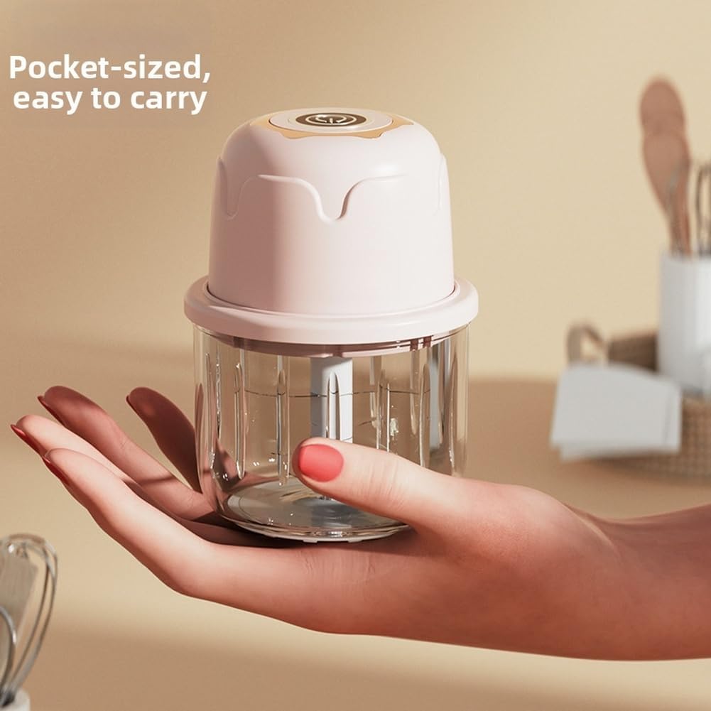 Tritatutto elettrico ricaricabile tramite USB, ciotola in vetro da 350 ml, con 6 lame in acciaio inossidabile, 28000 giri/min wireless per mini tritacarne, per aglio (polvere da 350 ml)