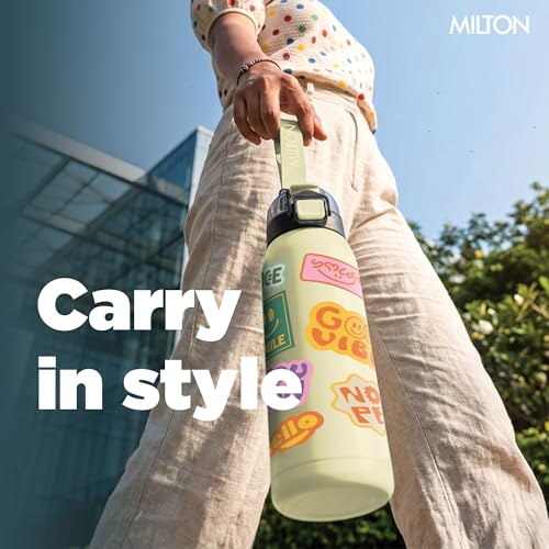 Image of Milton Steel Edge 600 Thermoware Water Bottle 500 ml with One Touch Safety Lock & Twin Lid Sip or Gulp,Long Hours Hot & Cold,Leak Proof,ISI Certified,Vacuum Insulated,for Office,Gym,School, Ivory