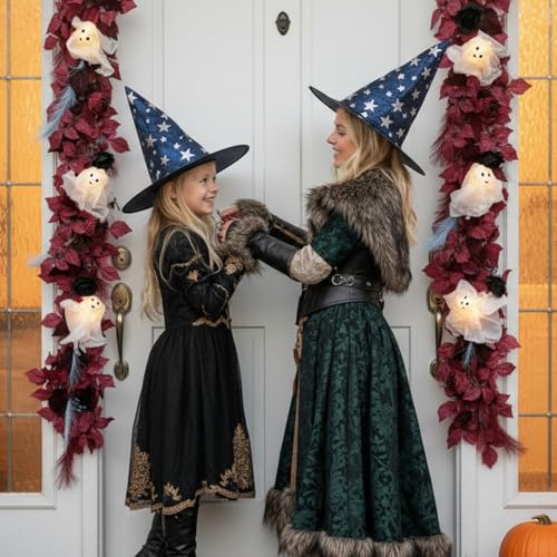 6FT Gothic Halloween Garland with Light-Up Cute White Ghosts - image 6