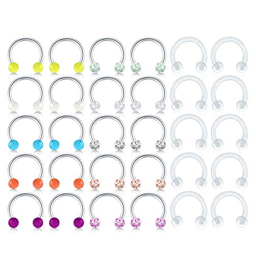 16G Stainless Steel Horseshoe Septum Rings Piercing Jewelry Cartilage Helix Tragus Earring Hoop Lip Nose Piercing Retainer for Women Men 8mm