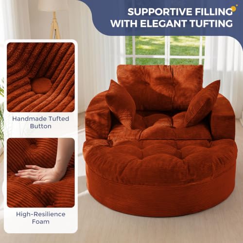 Image of MAXYOYO Oversized Round Chaise Lounge Sofa, Boneless Chair with Ottoman