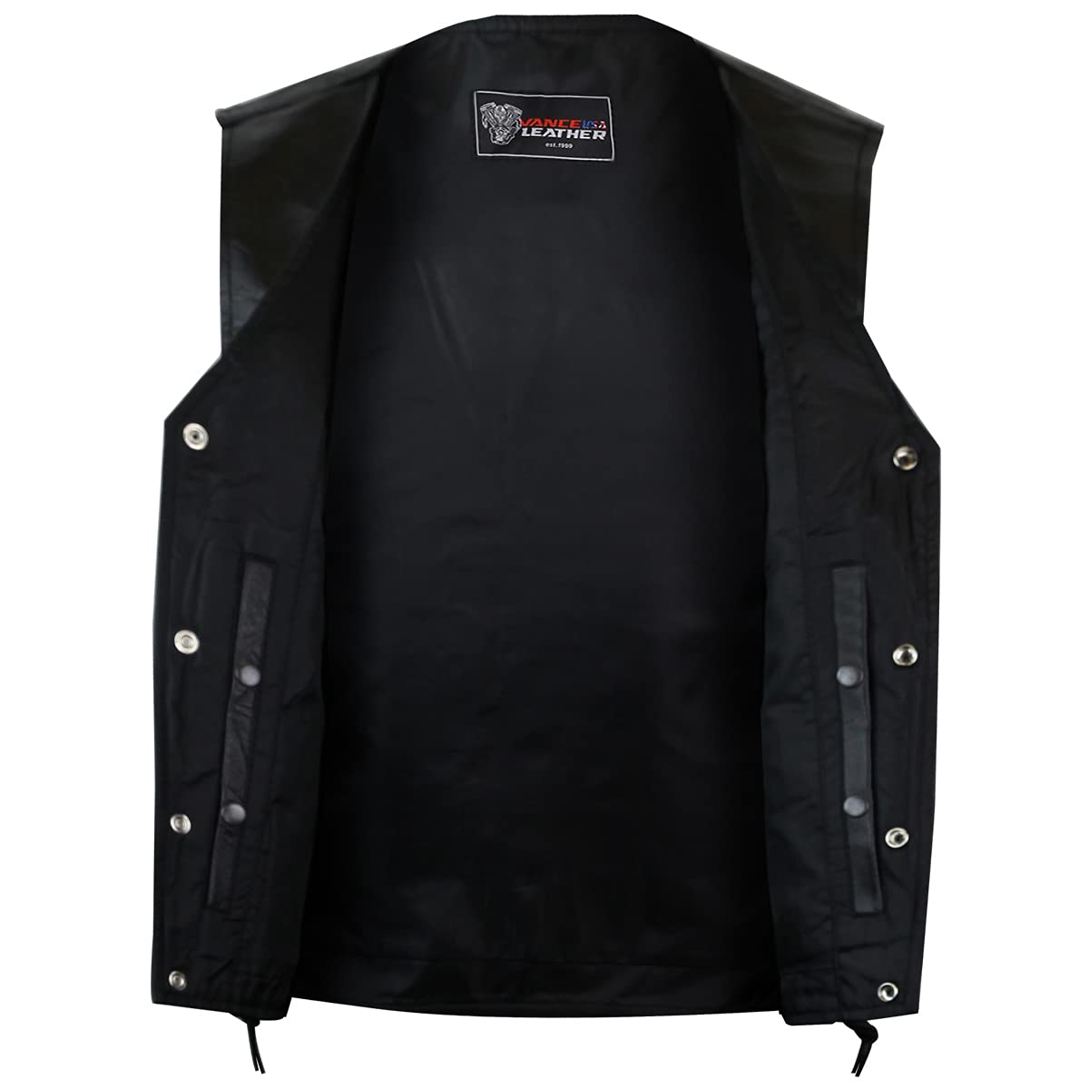 Vance Men's Black Straight Bottom Leather Motorcycle Vest (4XL)