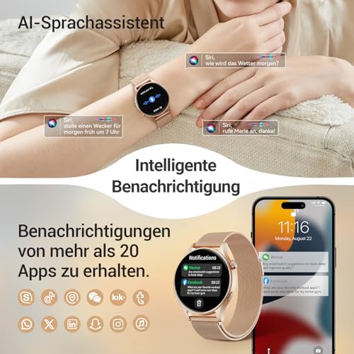Smartwatch Damen Herren Rund mit Telefonfunktion- 1.32" AMOLED Display, Fitnessuhr mit 110+ Sportmodi &3ATM… – Ansicht 4