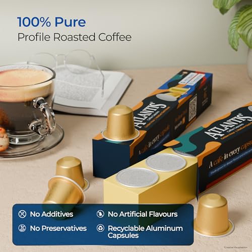 Image of Atlantis Golden Hour Coffee Capsules | Profile Roasted | No Artificial Flavours | Medium Dark Roast | Intensity 9 | Cafe-Style Precision | Pack of 12 Capsules