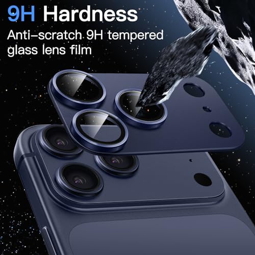 Image of JETech Camera Lens Protector for iPhone 17 Pro 6.3-Inch, Full Coverage 9H Tempered Glass Ring Cover, Matte Metal Plate, Case Friendly, 1-Pack (Deep Blue)