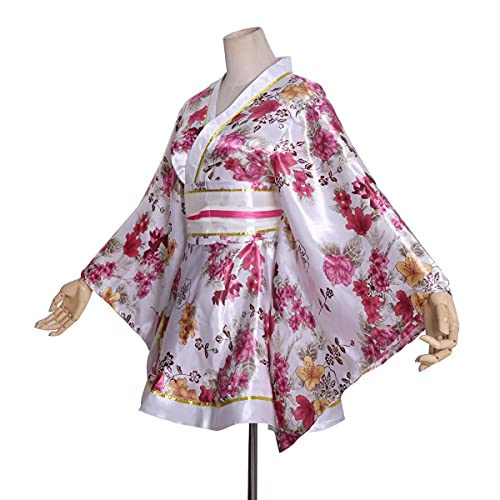 Image of HUAHUA Women's Sexy Short Kimono Dress Floral Print Japanese Traditional Geisha Robe Bathrobe Skirt Belt Outfit