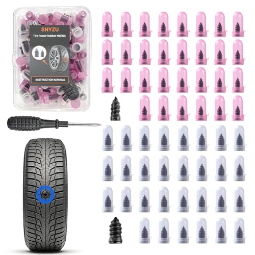SNYZU Tire Repair Rubber Nail Kit Premium Spiral Screw-in Tire Plugs with 2 Sizes Emergency Roadside Flat Tire Fix Tool for Car Truck Motorcycle Tractor ATV SUV - Fast Self Service Repair 61 PCS