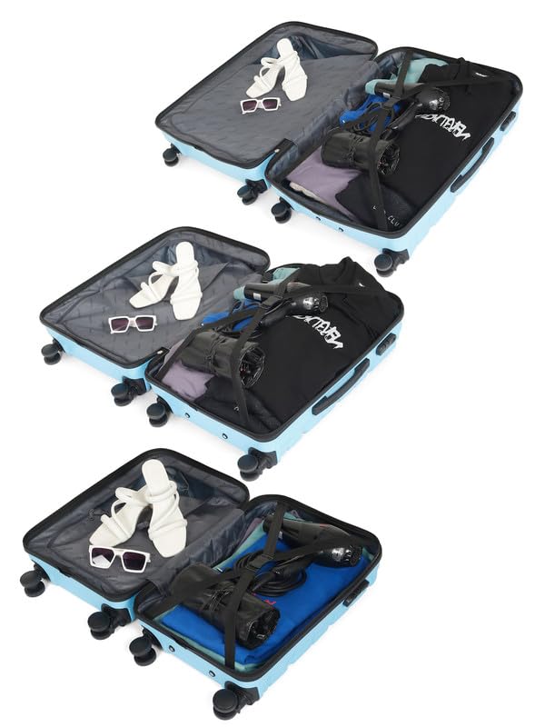 Image of Teakwood Small-Medium-Large 8 Wheels Trolley Bag, Hard Cabin with Zipper Closure, Adjustable Push Button & Cross Side Strap, TSA Lock System 360 Degree (Set of 3, Sky Blue)