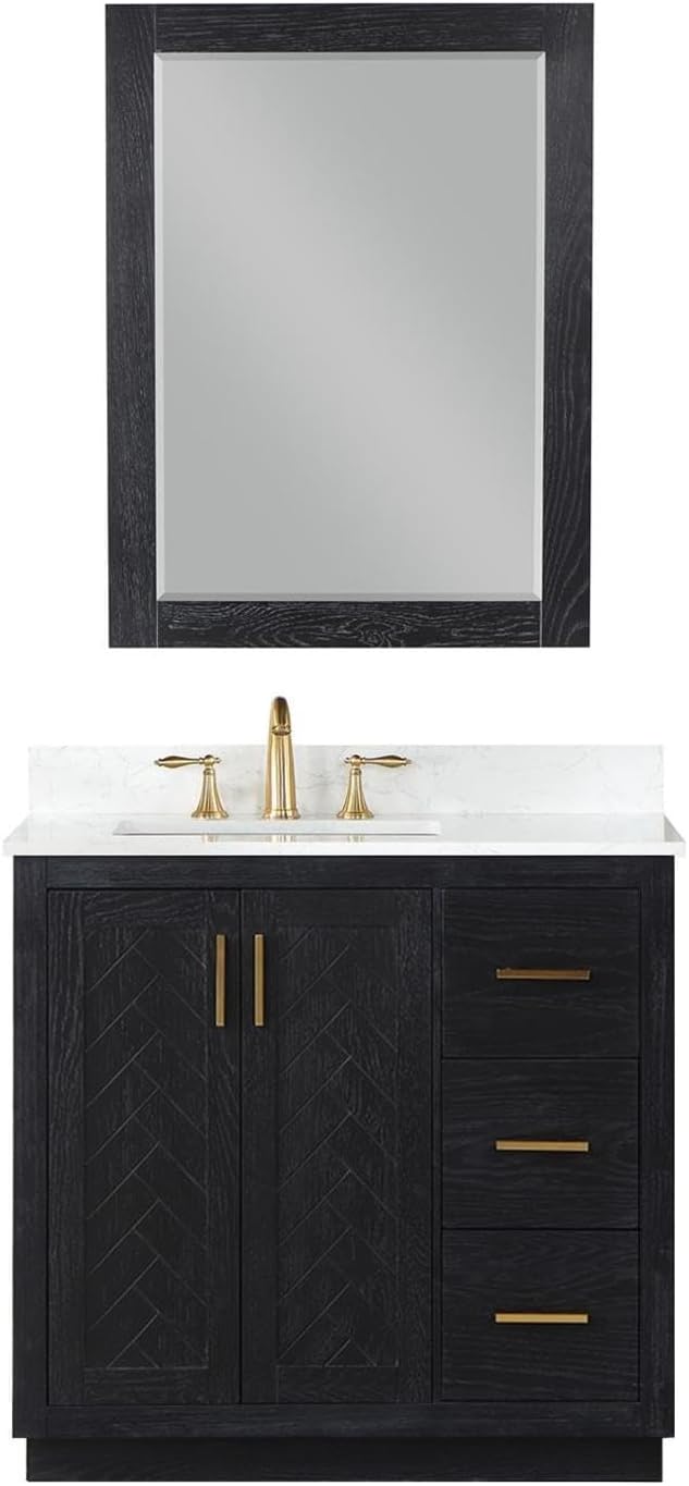 Gazsi 36" Single Bathroom Vanity Set in Black Oak with Mirror
