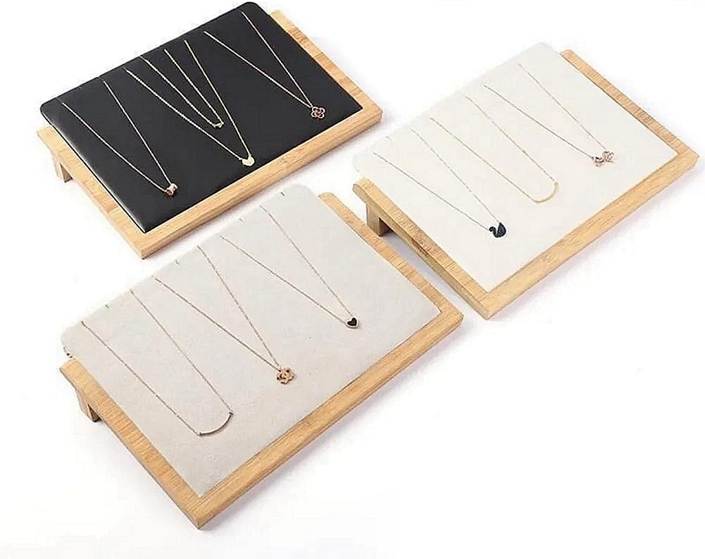 Solid wood beveled jewelry rack necklace display tray, Pendant Long Chain display board, jewelry store trade selling display stand counter prop (white (large))